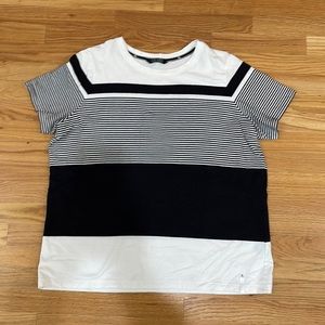 🔴 LAUREN RALPH LAUREN Striped Tee (White & Navy)